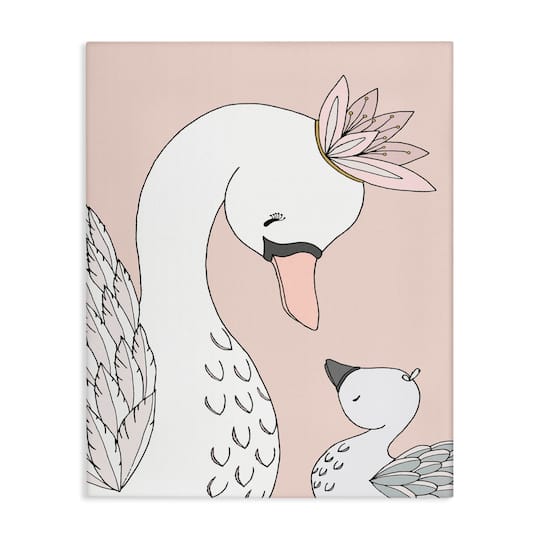 Stupell Industries Mother & Baby Swan Flower Crowns Princess Animals Canvas Wall Art